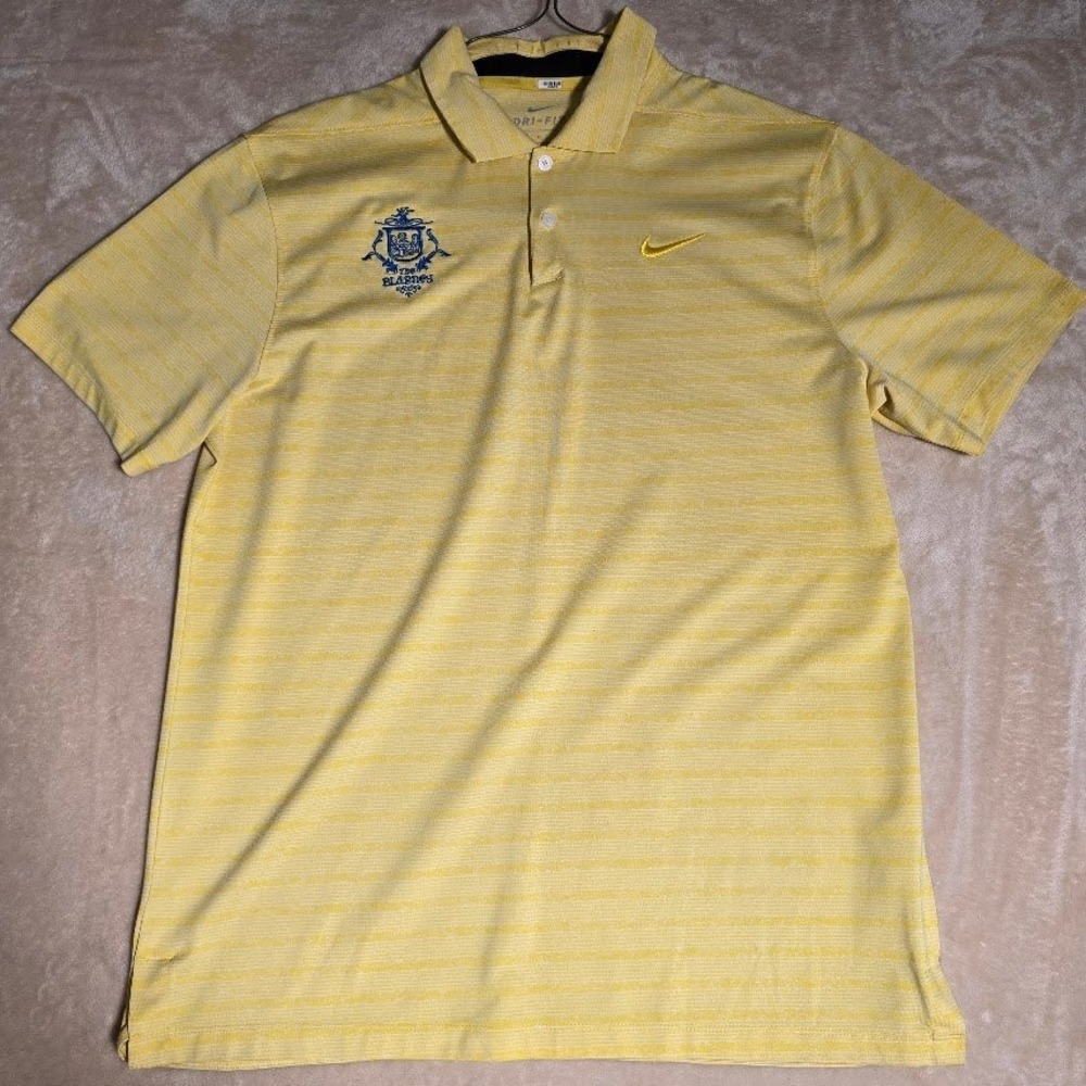 Nike Dri-FIT Polo Shirt Mens M Yellow Striped The Blarney Golf Performance 994